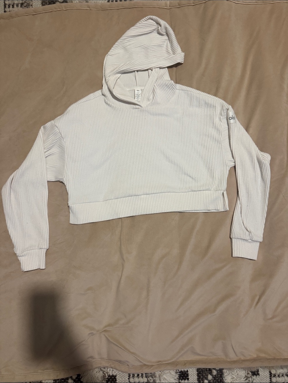 ALO Yoga Ribbed Cropped Hoodie in White